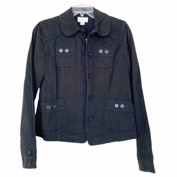 Loft Black Denim Button Down Jacket Sz 2 - Picture 1 of 5